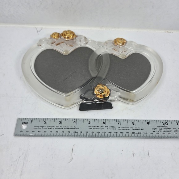 Vtg Mikasa Rosemont Double Heart Picture Frame Glass Crystal Gold Roses 7" x 10" - Picture 9 of 10